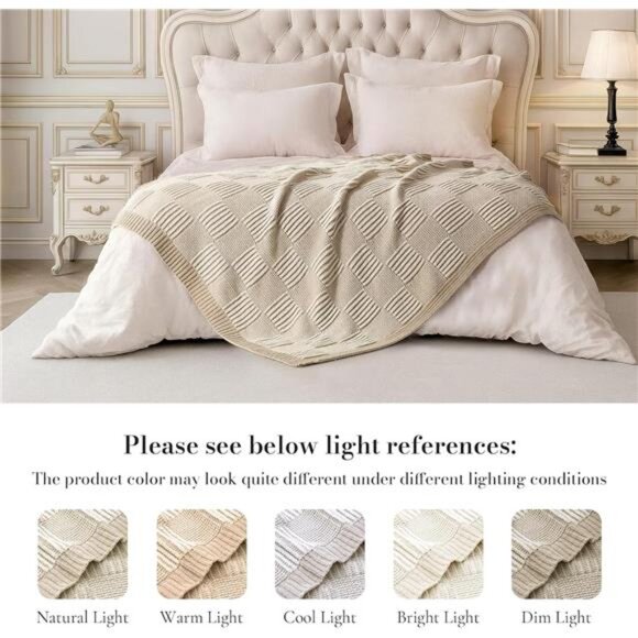 Checkered knit throw blanket soft chenille cozy couch sofa decorative home decor - Picture 4 of 7